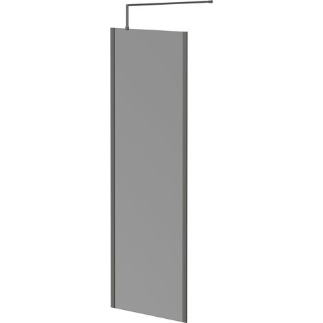 Colore 8mm Smoked Glass Gunmetal Grey 1950mm x 700mm Walk In Shower Screen including Wall Channel with End Profile and Support Bar (1/5)