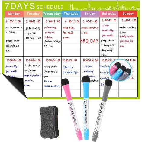 Magnetischer Whiteboard-Kalender mit flexiblen Tagesnachrichten-Aufklebern und 3 Tafel-Aufsätzen