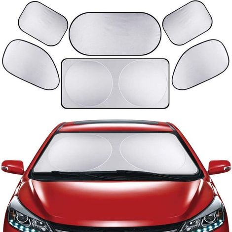 RHG Ensemble de 6 pare-soleil pour pare-brise – Pare-soleil pour voiture – Bloque les rayons UV – Crème de neige adaptée à la plupart des véhicules SUV