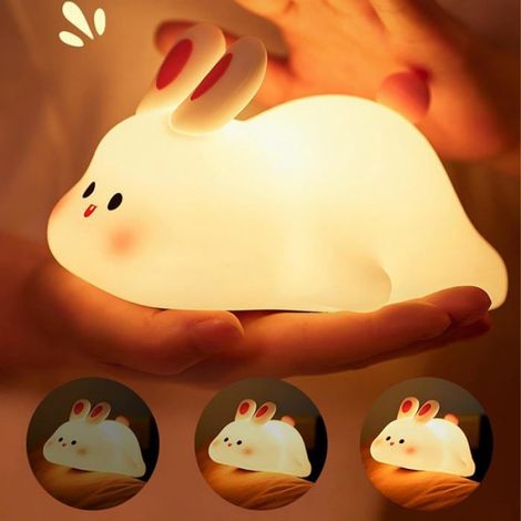 Veilleuse Tactile Lapin - Veilleuse Lapin Silicone - Big Face Rabbit Night Light - Lampe En Silicone Touch Lampe De Table En d (1/4)