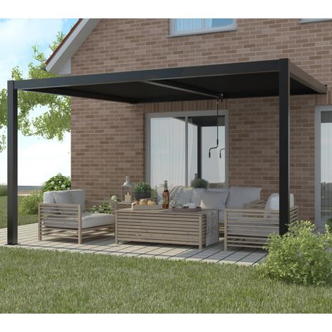 Pergola bioclimatique adossée aluminium 12m2 anthracite X-Metal (1/5)