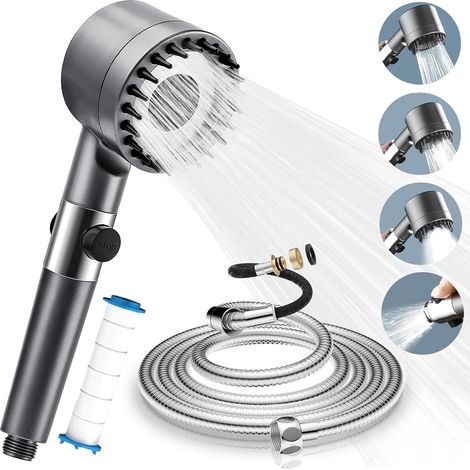 Cabezal de ducha de alta presión que ahorra agua, cabezal de ducha para baño con manguera de 2 m, cabezal de ducha antical ajustable y filtro, cabezal de ducha con función de apagado automático y 4 mo (1/5)
