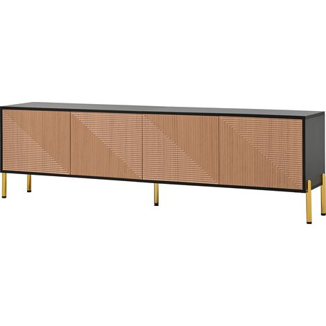 Mueble TV moderno de tablero de partículas negro y natural 179 x 35 x 53,5 cm (1/5)