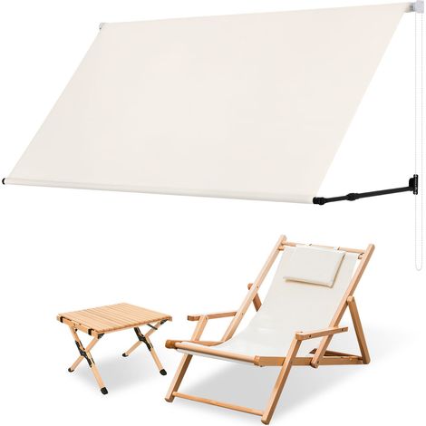 Randaco Tenda da sole manuale con inclinazione regolabile in acciaio e alluminio 2 x 1,50 m in poliestere impermeabile e anti-UV Tenda da balcone beige