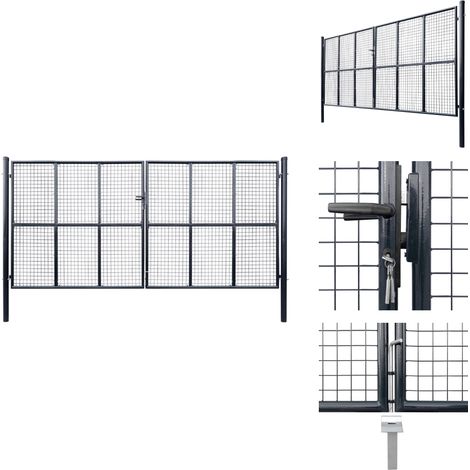 Mesh-Gartentor Verzinkter Stahl 400 x 200 cm Grau - Gartentor - Zaun - Metalltor - Stahltür - Einfahrtstor (1/5)