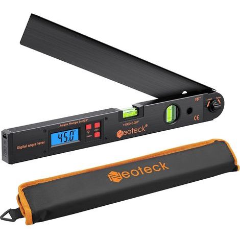 400mm/0225°Rapporteur d’Angle Numérique – Règle Angle avec Niveau Bulle, Écran LCD Rétroéclairé, Fonction HOLD, Étui et Pile – Outil de Mesure Précis pour Menuiserie, Toiture, Chantier-Noir (1/5)