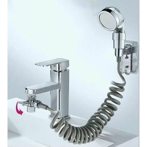 Green Mobility-Ensemble Pommeau Douche pour Lavabo, Douchette de Salle de Bain, Tuyau Télescopique, Parfait pour Laver les Cheveux ou Nettoyer le Lavabo (Robinet pas Inclu) (Argent) (1/4)
