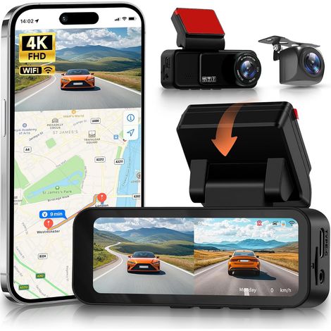 4K 2 Canal WiFi Dashcam Voiture, 4K/2K Caméra Avant et Arrière 3.16" Display mit GPS WIFI & APP Pilotage ADAS & BSD & LCA Vision Nocturne/Vidéo en Boucle/G-Sensor/Moniteur de Stationnement 24H (1/5)
