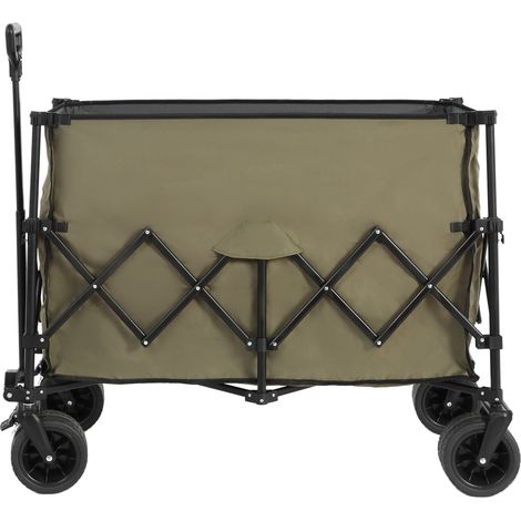 Beach Wagon,Collapsible Wagon 220lbs with Big Wheels Foldable Wagon Carts, Heavy Duty 300L Folding Utility Garden Cart with Big All-Terrain Beach Wheels & Drink Holders. Army Green