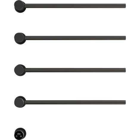Sèche-serviettes Électrique 4 Barres Noir, Radiateur Salle de Bain Automatique, Programmable 1-24h, Thermostat Réglable 45-70°C, IPX4, Acier Inoxydable 304, Support 20kg, Faible Consommation 1 kWh/32h (1/5)