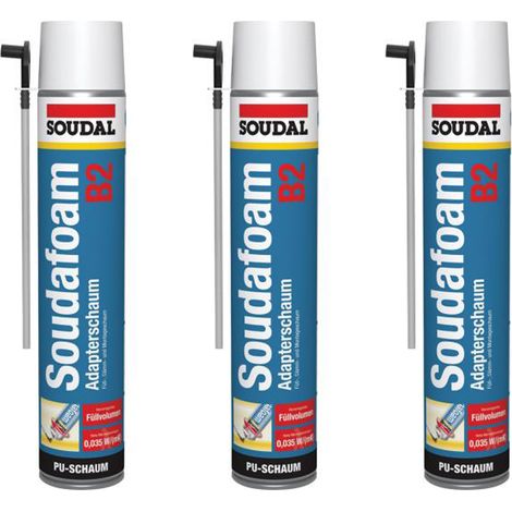 3x Soudal Soudafoam B2 Montageschaum Adapterschaum 750 ml Bauschaum Dämmschaum