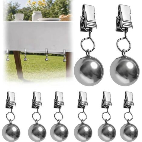 (8 Poids) de Nappe d'extérieur, Pinces de Couverture de Table avec Boules en Acier Inoxydable, Pinces à Nappe résistantes (1/5)