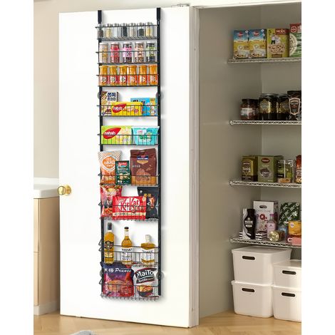 VEVOR Vorratsschrank Speisekammer-Organizer Aufbewahrung über der Tür, 9-stufige Gewürzregale zum Aufhängen aus Stahl, verstellbare Lagerregale für die Wand, für Zuhause Küche Badezimmer, schwarz (1/5)