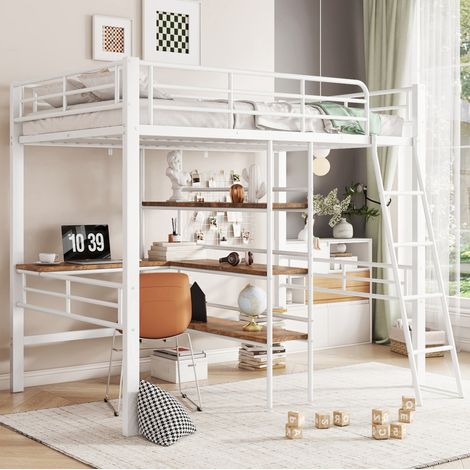 MEUBLIV Cama alta 90x200 cm blanca – con escritorio y almacenaje, sin colchón (1/5)
