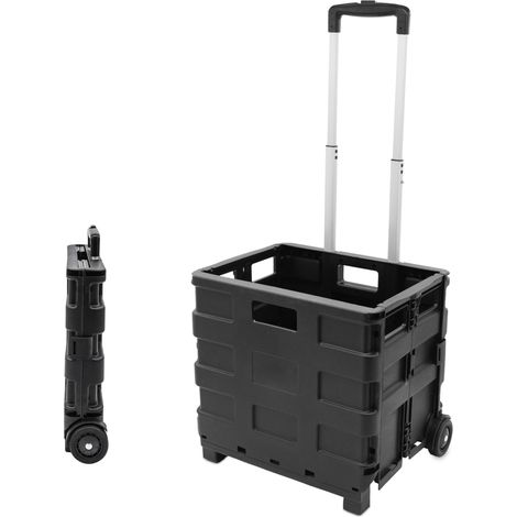 Einkaufstrolley klappbar schwarz bis 18 kg mit Rollen - 30 L - Rollkiste mit Aluminium Teleskopgriff - Kunststoff Einkaufskorb