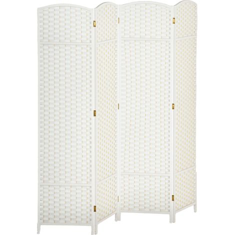 Paravent interieur - HOMCOM - en bois - 4 panneaux - 160 x 170 cm - pour salon, chambre à coucher - blanc