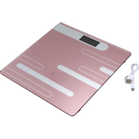 Pèse-personne de salle de bain, balance électronique intelligente en verre, chargement USB, écran LCD, pesée corporelle. (1/5)