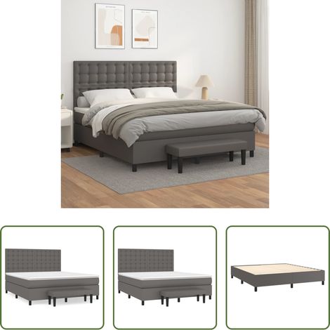 vidaXL Matratze -  Boxspringbett mit Matratze Grau 160x200 cm Kunstleder (1/5)