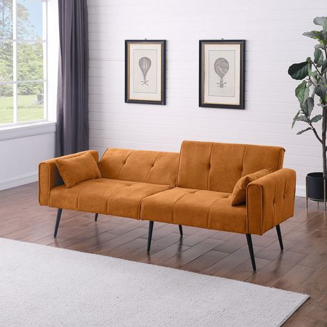 REDOM Canapé 3 placesConfortable Tissu velours côtelé Structure bois Pieds métal Jaune