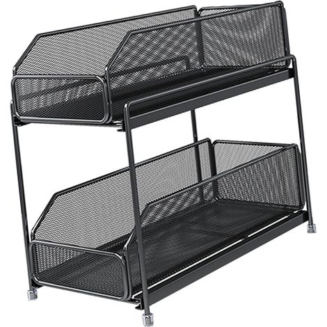 Organisateur d'armoire extractible à 2 niveaux, maille en acier au carbone, grande capacité, entretien facile, panier coulissant, tiroir noir (1/5)