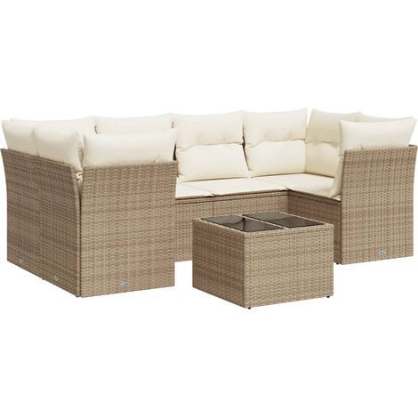 Set sofás de jardín 7 piezas y cojines ratán sintético beige vidaXL (1/3)