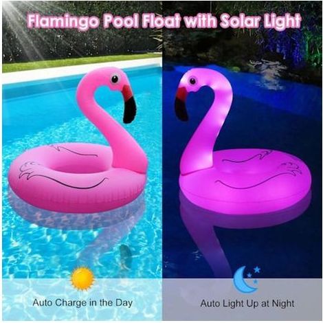 Aufblasbarer Flamingo mit Solarbeleuchtung, großer aufblasbarer Flamingo für Erwachsene, Flamingo-Poolschwimmer (106 x 106 x 100 cm) (1/5)