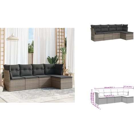 5-tlg. Garten-Sofagarnitur mit Kissen Grau Poly Rattan - Gartenmöbel - Esszimmergarnituren - Outdoor Möbel - Lounge Set - Rattan Sofa (1/3)