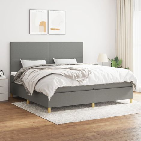 Lit à sommier tapissier avec matelas - Cadre De Lit Moderne: King Size - Lit Double - Gris foncé 200x200cm Tissu Chic-986486 (1/4)