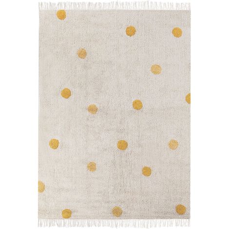 Tapis Chambre Enfant Espace de Jeu 140 x 200 cm Motif à Pois en Coton Beige et Jaune Dardere (1/5)