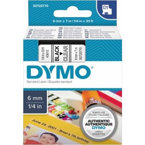 Schriftbandkassette ® D1 6 mm x 7 m (B x L) transparent schwarz