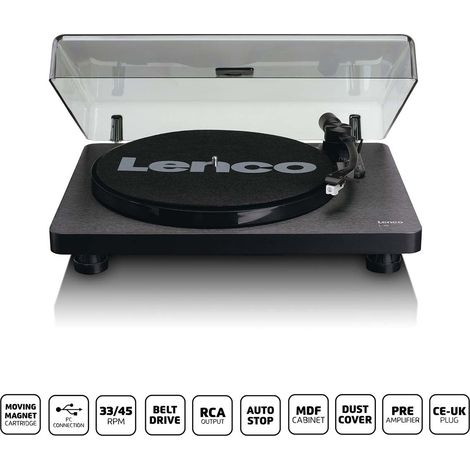 Platine vinyle en bois avec cartouche mmc – Port USB pour conversion numérique – Lecture 33/45 rpm – Couvercle amovible – Lenco