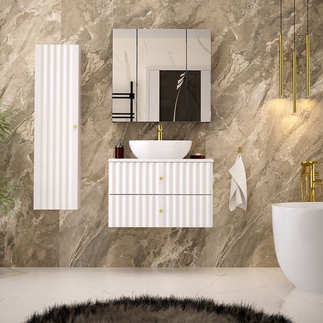 Badezimmer Komplett Set 3-teilig mit Waschbecken modern in weiß matt AQUINO-140 (1/5)