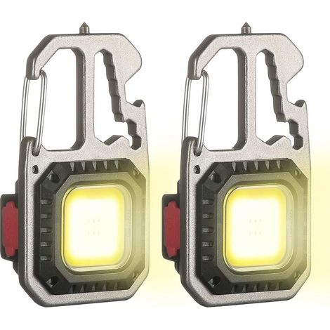 2 PCS Mini lampe de Travail d'inspection LED Rechargeable COB Portable Petites Porte Porte-clés Lampes,6 modes, avec support pliant ouvre-bouteille base aimantée,pour Camping/Réparation [Classe énergé (1/5)