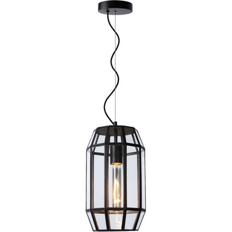 Suspension Lucide Fern E27 60W réglable noir/verre Ø20cm (1/5)