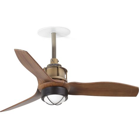 Faro Just Ventilateur de plafond encastré de 81 cm, finition or vieilli, pales en noyer, 3000 K
