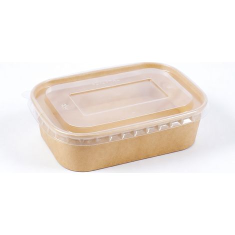 Bol rectangulaire en kraft brun 580 ml avec couvercle en PP (1/5)
