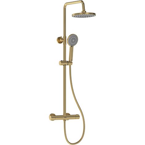 Bristan Buzz Thermostatic Bar Mixer Shower with Shower Kit and Fixed Head - Brushed Brass