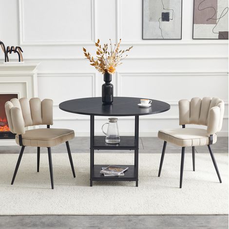 Mesa de comedor redonda 107 cm con doble estante y 2 sillas marrón claro, estilo industrial (1/5)