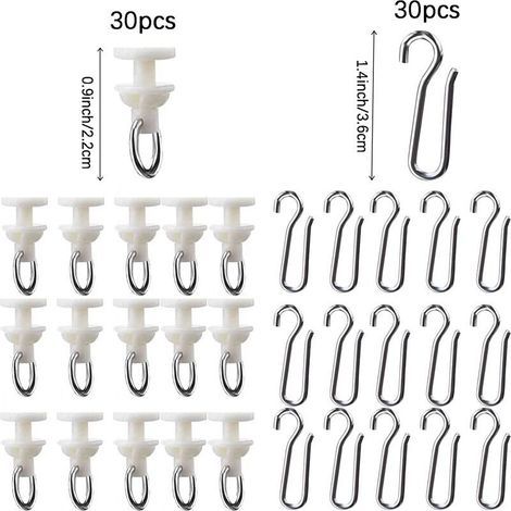 30 Pièces Crochet Rideau Rail Glisseur avec 30 Crochets en Métal pour Rail Décoratif en Rideau Rideau de Porte(Beige) (1/5)