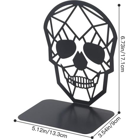 Juego de 2 pares de sujetalibros metálicos para niños, soporte para libros, soporte para DVD, estante invisible con forma de calavera, sujetalibros para oficina y escuela, hogar, regalo para el Día de (1/3)