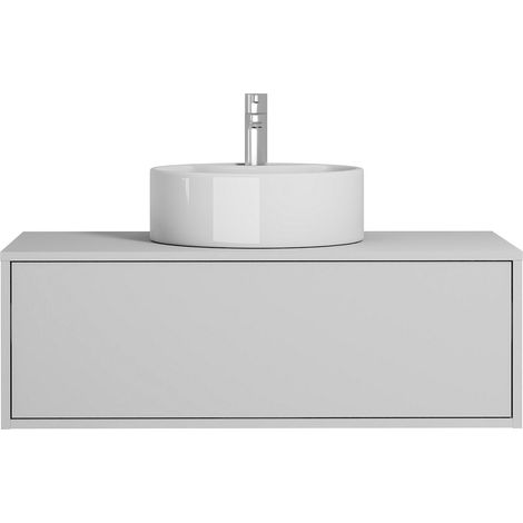 Meuble de salle de bain suspendu blanc avec simple vasque ronde - 94 cm - TEANA II (1/4)