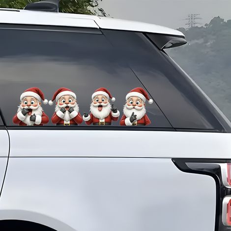 Adesivi autoadesivi per finestre a tema natalizio con Babbo Natale in stile cartone animato, decorazioni per finestre auto, decorazioni per finestre di casa, adesivi (1/4)