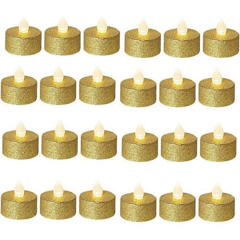 Batteriebetriebene LED-Teelichter, 24er-Packung, goldfarben, flammenlos, warmweißes Licht, für Hochzeiten und Tischdekoration. (1/5)
