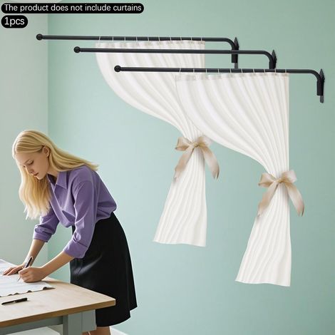 Schwarz Vorhangschiene Displayständer, Schwerlast Schwenkarm-Fenstervorhangstange mit Endstücken, 25 mm Durchmesser, Gardinenstange für Wohnzimmer Badezimmer Vorhangfabriken 120cm (1/5)