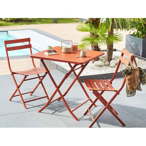 Hesperide – Table de jardin pliante carrée 70x70cm ambre 2 places en acier époxy – Rangement facile – Pour balcon et terrasse