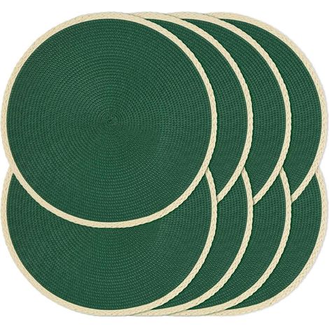 Lot de 8 Sets de Table Ronds tressés - Lavables - Résistants à la Chaleur - pour Table de Salle à Manger - Antidérapant - pour intérieur et extérieur - 38,1 cm - Vert pin - 8'01 Vert Pin 8 pcs'01 Vert