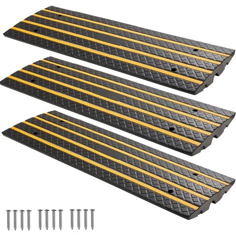 Mophorn Rampa di Carico in Gomma per Vialetto d'Accesso, Capacità di 15 T, Altezza di 66 mm con Strisce Riflettenti Gialle, Ideale per Banchine di Carico, Magazzini, Garage e Marciapiedi, Set da 3 (1/5)