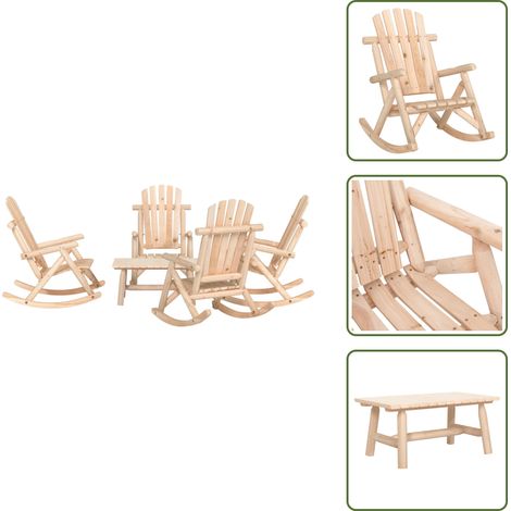 The Living Store 5-tlg. Garten-Lounge-Set Massivholz Fichte - Holzschaukelstuhl (1/5)