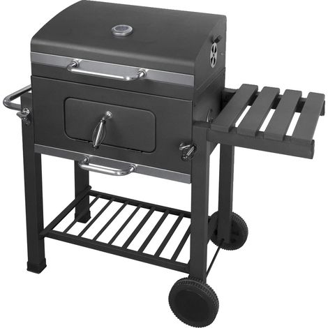 Parrilla de carbón, tamaño ensamblado 110x100x46 cm, parrilla metálica 58x42 cm, parrilla circular 30,5 cm, parrilla superior 54x22 cm, bandeja para carbón con altura ajustable de 10 a 25 cm. (1/5)