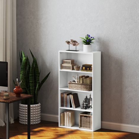 Libreria con 2 ripiani regolabili e sistema antiribaltamento per ufficio, soggiorno o camera da letto, 60x24x115,5 cm, bianca